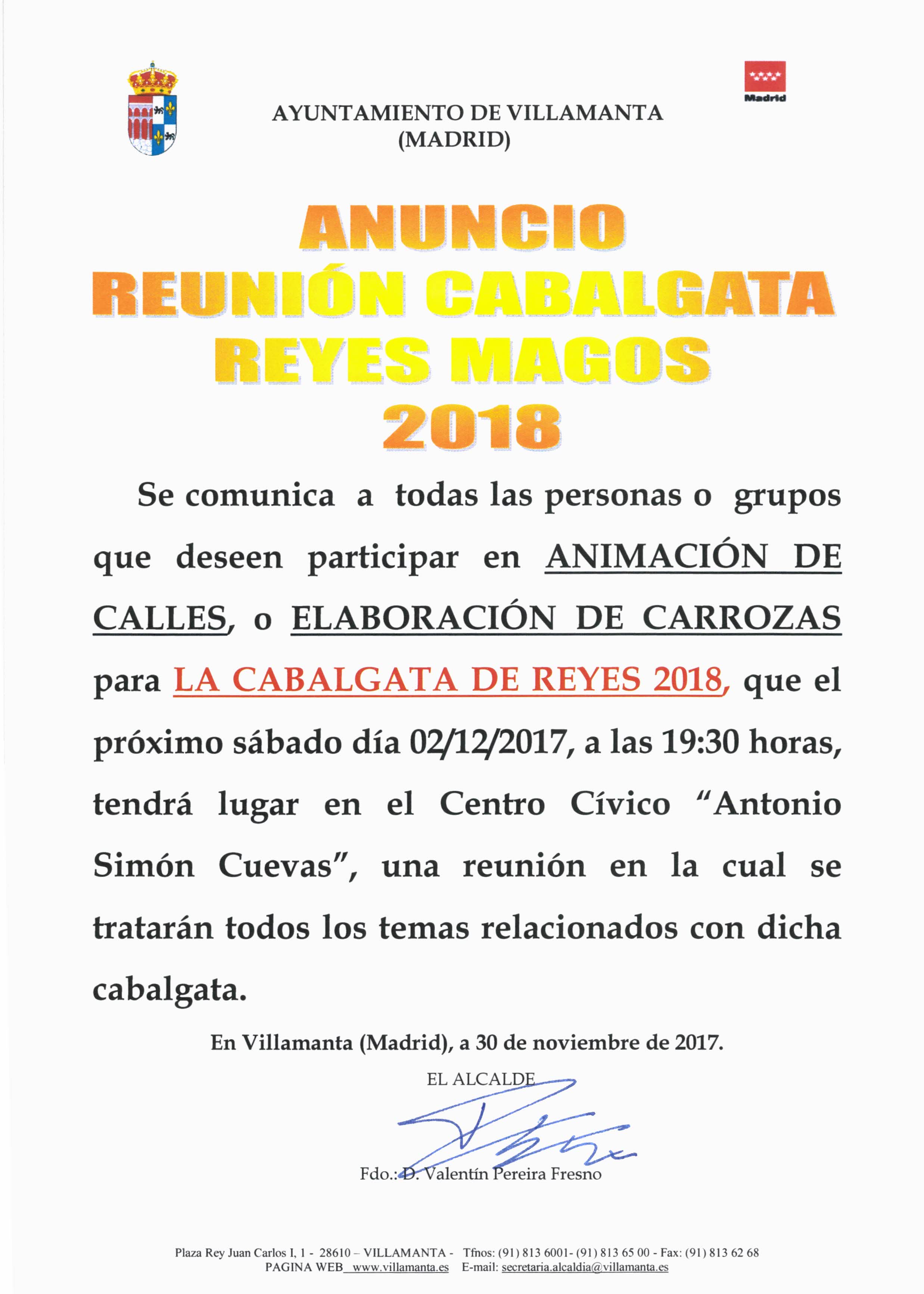 Anuncio Cabalgata de Reyes Magos 2018