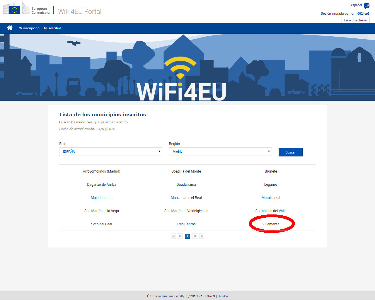 Wifi para Europa, listado de municipios inscritos